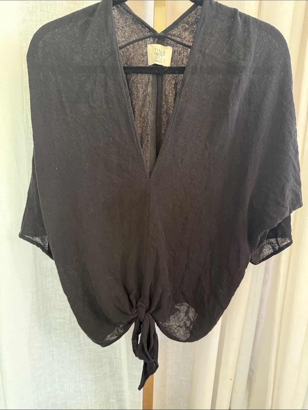 Black Tie-Front V-Neck Women's Blouse